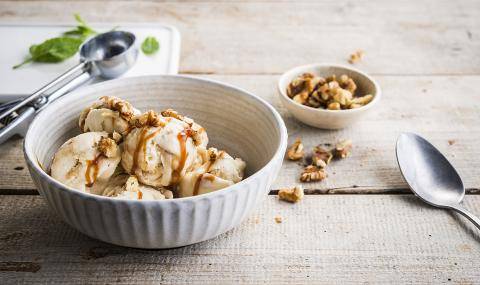 A Divine Caramel Ice Cream Experience, made with Caramel Sauce and Caramelized Nuts