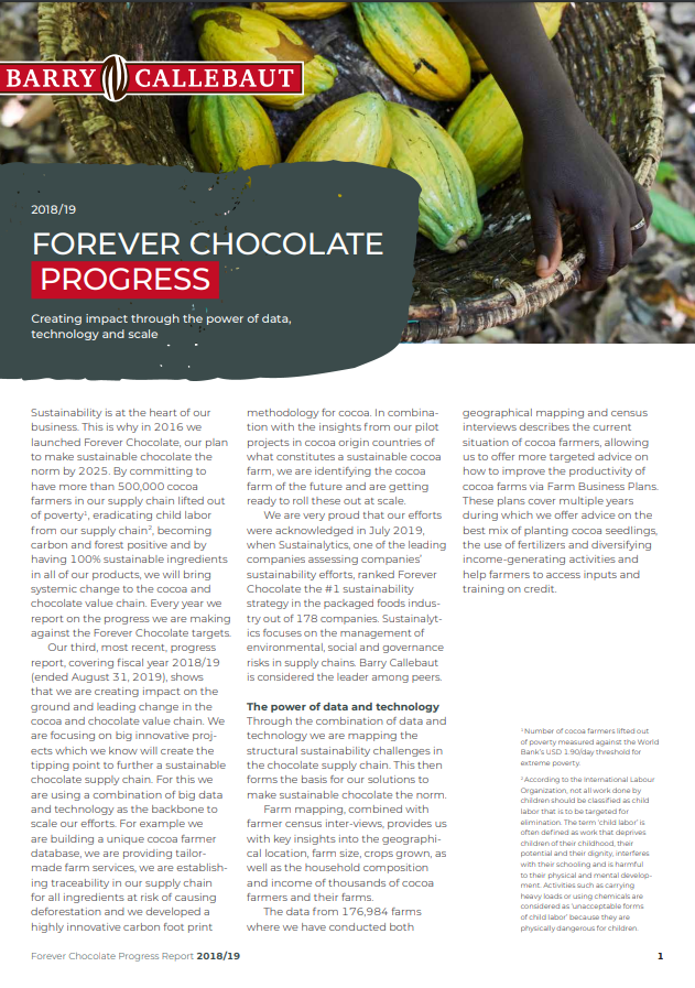Barry Callebaut Forever Chocolate Progress Report 2018/19