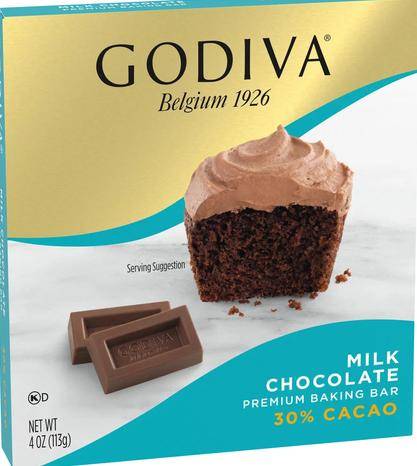 Box of Godiva milk chocolate baking bar