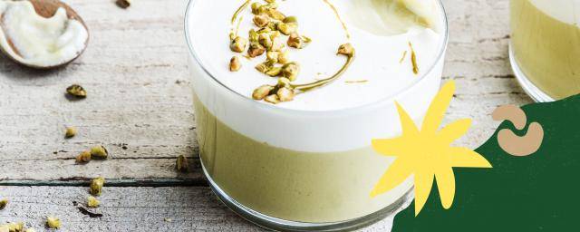 Plant-based dessert with vegan pistachio paste made by Martin Diez