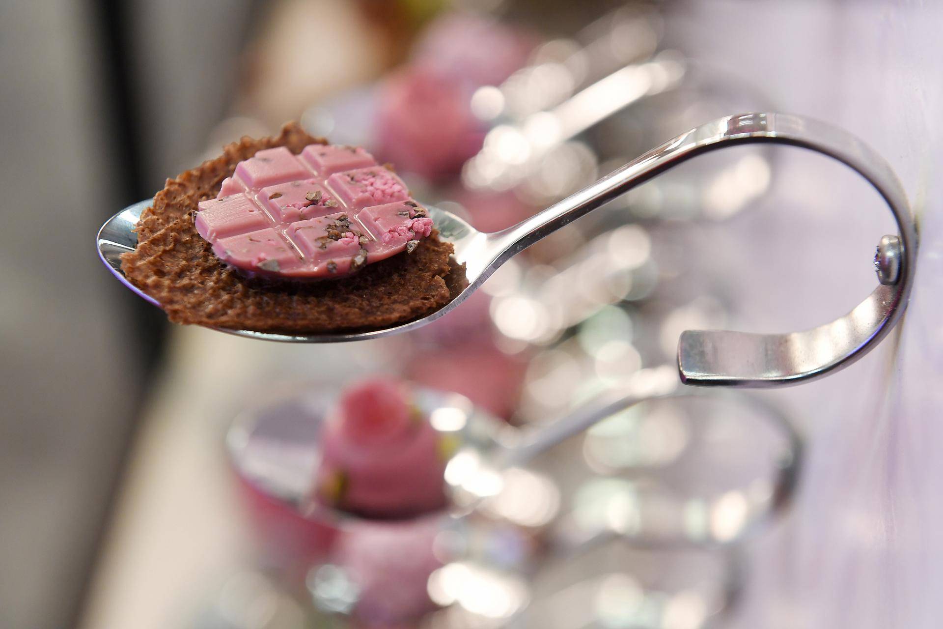 Ruby chocolate on the spoon
