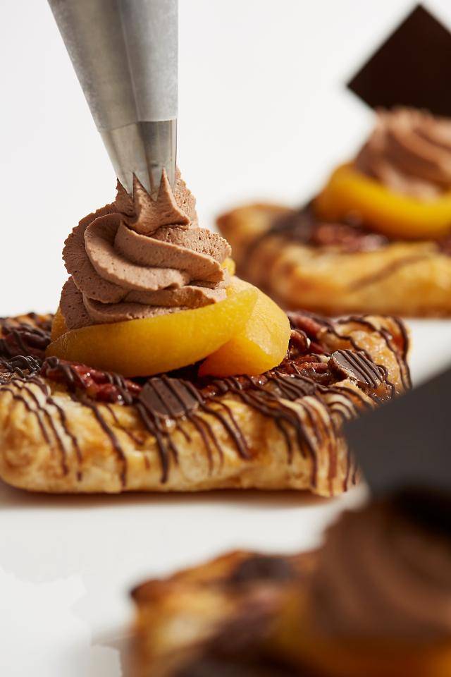 Whiskey braised peach pecan dark chocolate