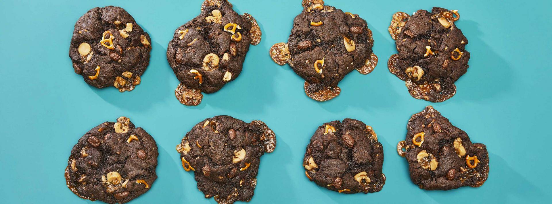 chocolate cookies on a blue background