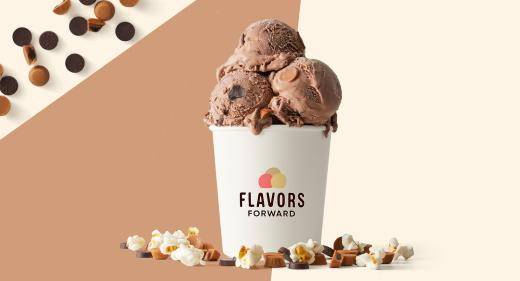 Flavors Forward ice cream pint on a multi-colored background