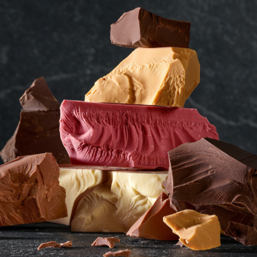 Chunks of milk, dark, white, gold and ruby chocolate