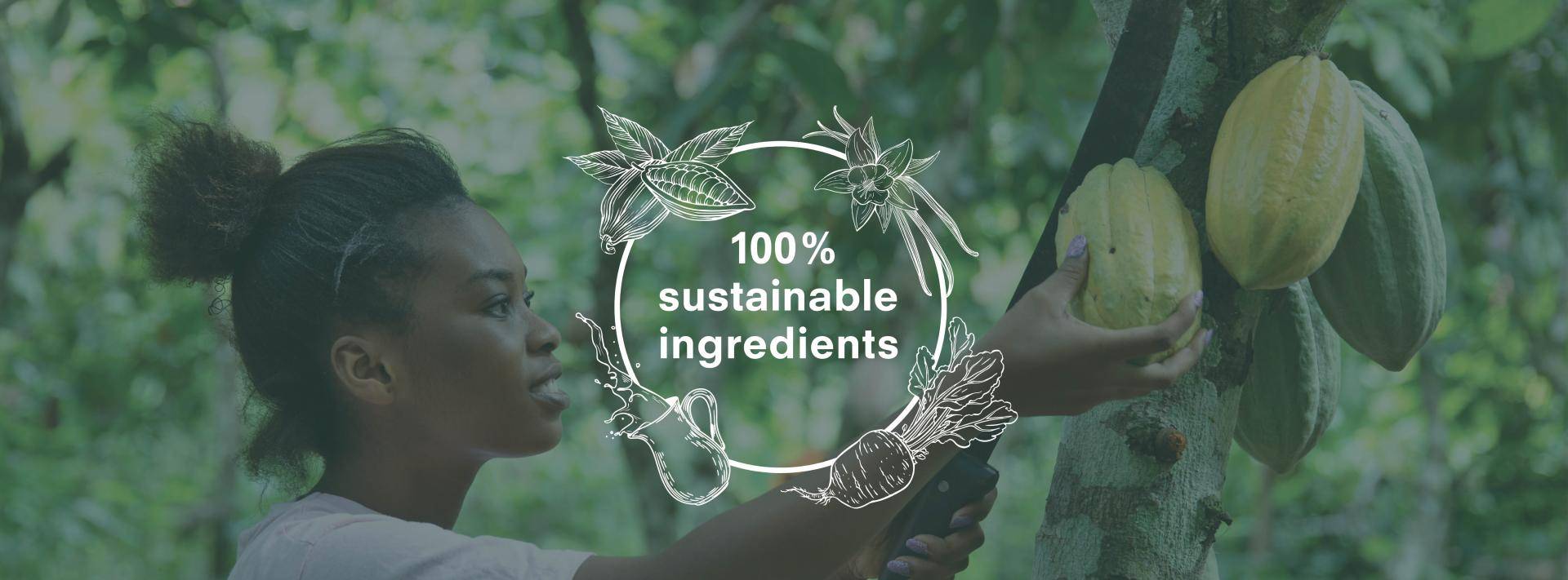 banner com o logo de 100% ingredientes sustentáveis
