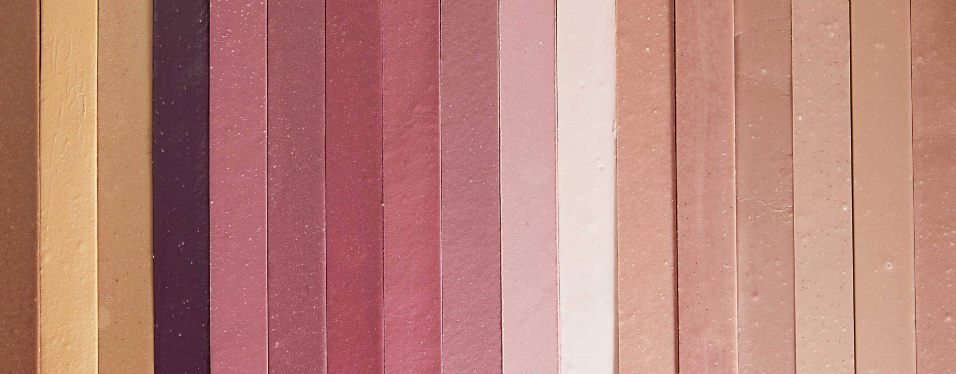 strips of ruby ganache in a gradient