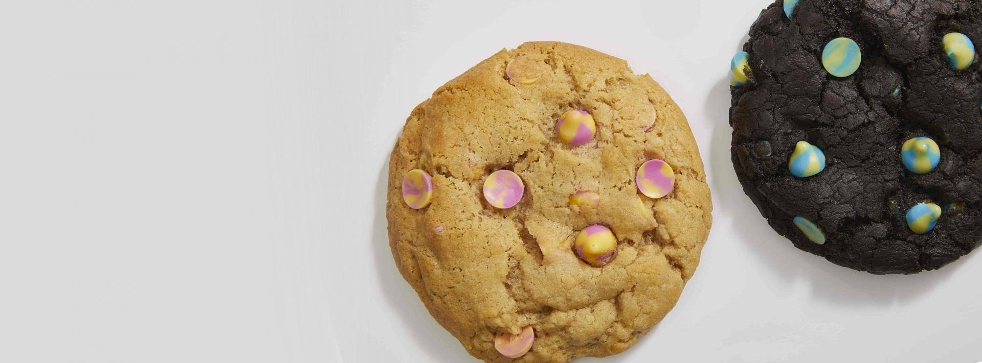 two cookies side by side on white background