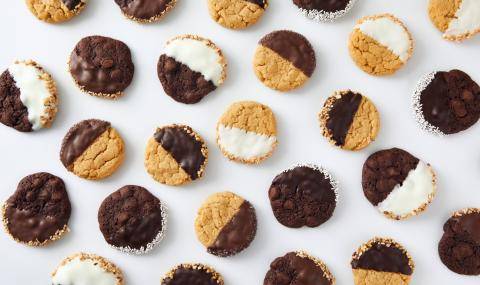cookies dipped in white and dark chocolate