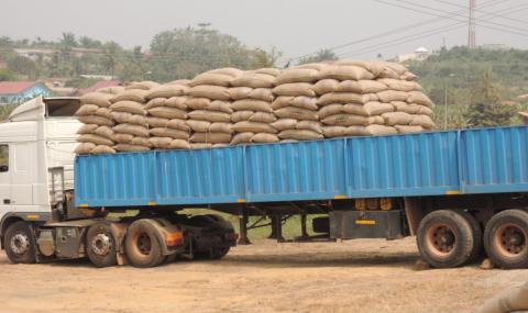 Cocoa sacks on truck, Nyonkopa - Barry Callebaut