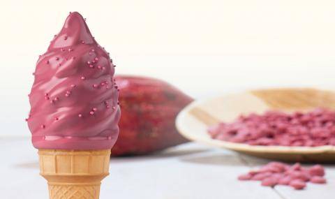 Ruby Chocolate dipped ice cream cone