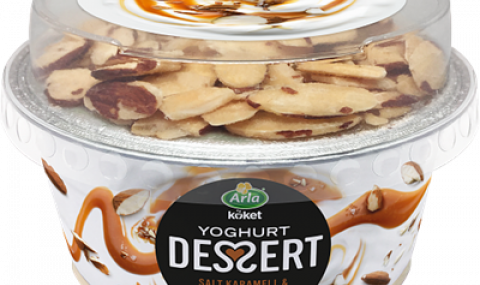 Arla yoghurt dessert with salted caramel sauce