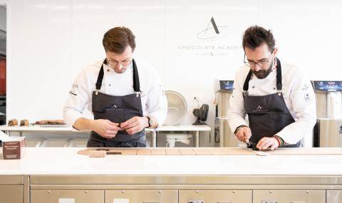 Chefs at work - Chocolate Nicoll Notter (Head Chef of Chocolate Academy NYC) & Dimitri Fayard (Lead Chef North America and World Pastry Champion) - CHOCOLATE ACADEMY™ center New York