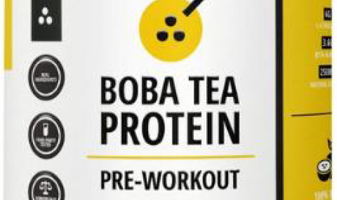 Boba Tea Protein Pre-Workout green tea with passion fruit. It contains AstraGin (astragalusmembranaceus and panax notoginseng) root extracts with natural caffeine from arabica coffeebeans and green tea leaves.