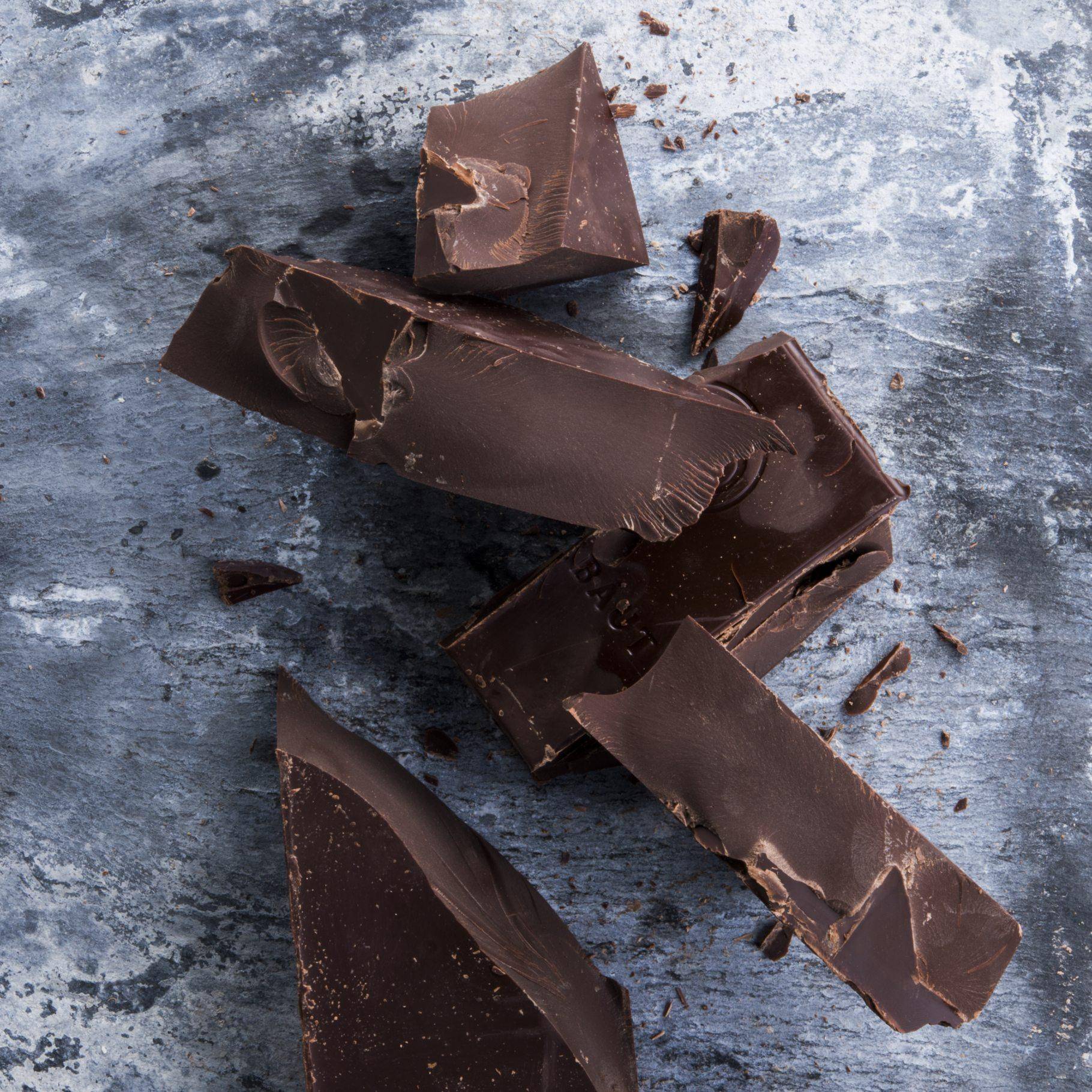 Dark chocolate block, cut