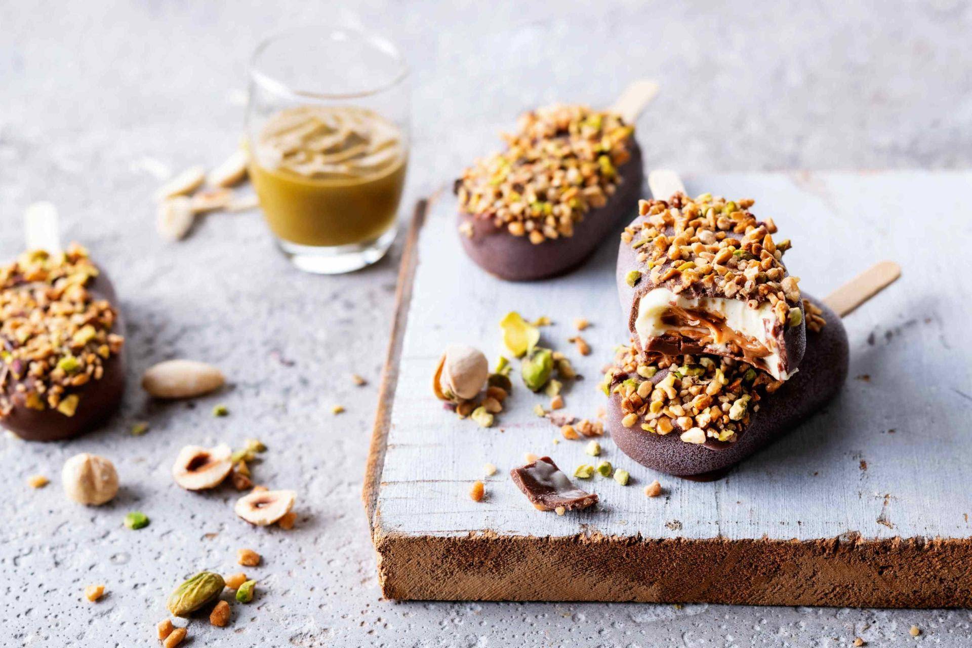Hazelnut, almond, pistachio ice cream stick