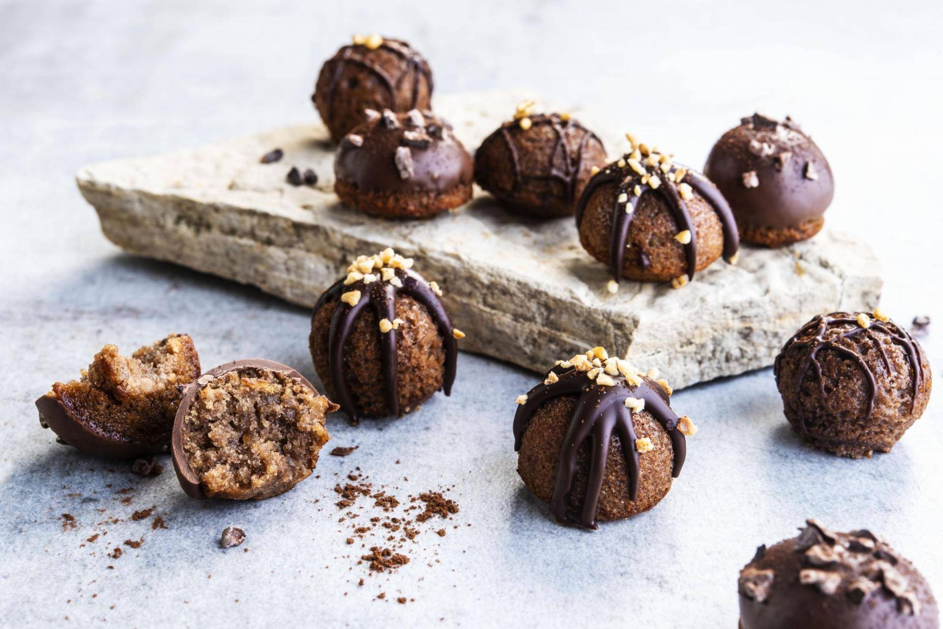 chocolate bites on white marble