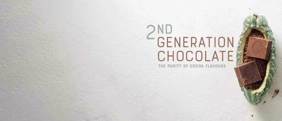 2nd generation cocoa -- chocolate in a green cocoa pod