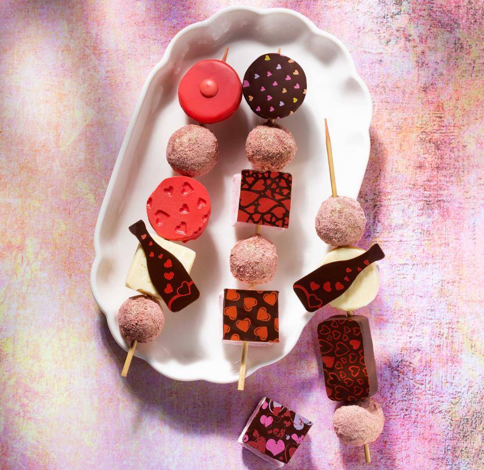 Selection of Valentine's Day printed chocolate pralines and truffles