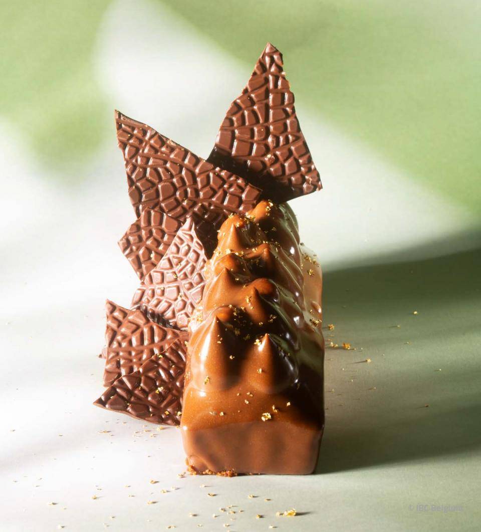 Pastry with textured chocolate shards