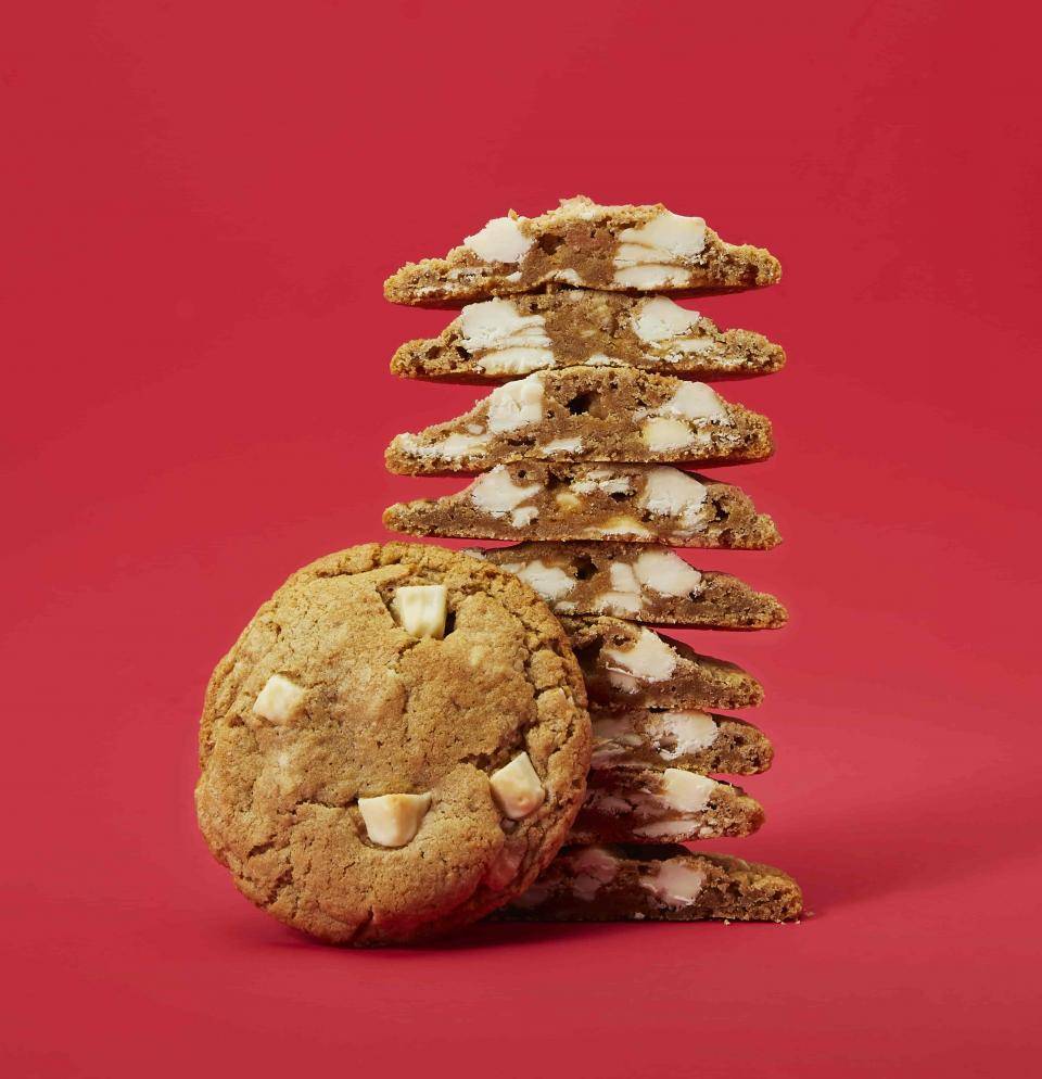 cookies stacked on top of each other on a red background
