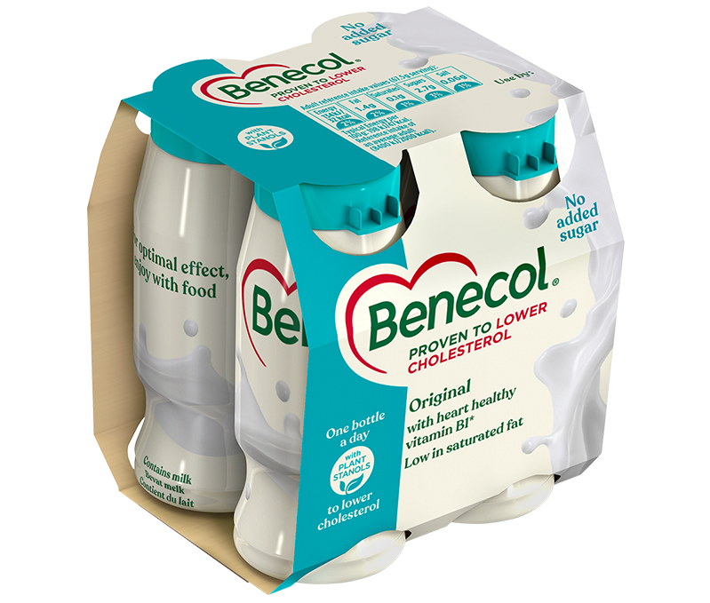 Carton with 4 bottles of Benecol yogurt drinks