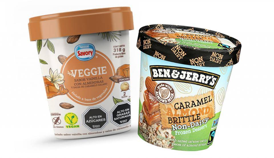 Ben & Jerry’s Caramel Almond Brittle Vegano, Nestle Savory Veggie Helado Maracuya
