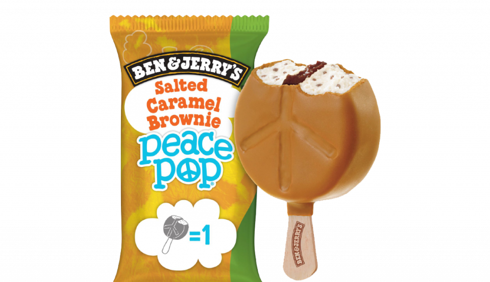 Ben & Jerry’s Salted Caramel Brownie Peace Pop ice cream stick