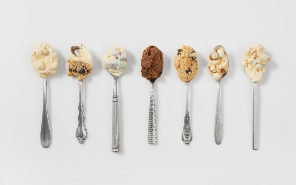ice creams spoons on a white background