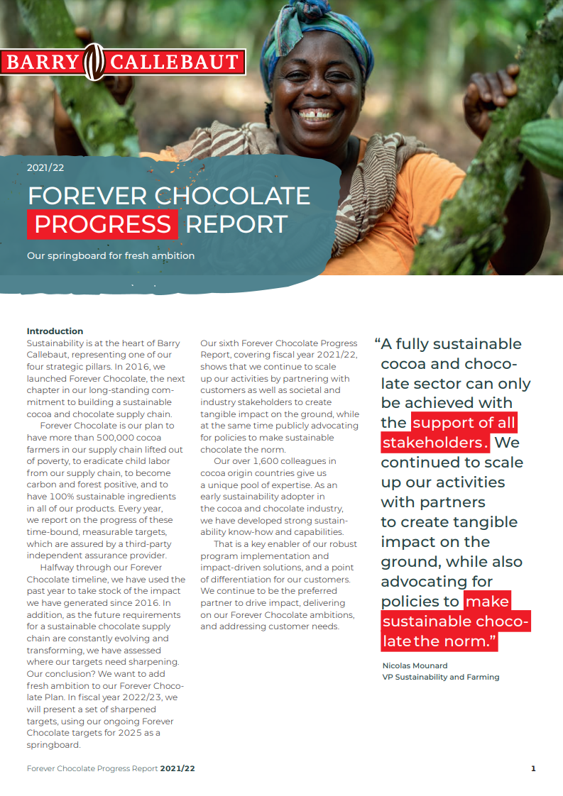 Forever Chocolate Progress Report 2021-22 Barry Callebaut