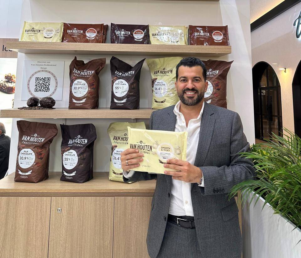 Amine Mebrouki, Managing Director for Middle East and North Africa, proudly holding one of our first blocks of VHP white compound signature produced from our factory in Casablanca.