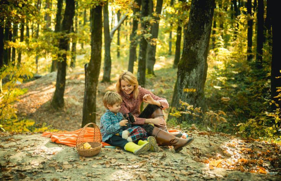 Mother and son in nature on a picnic
