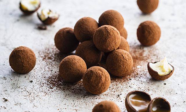 Chocolate truffles with silky caramel filling