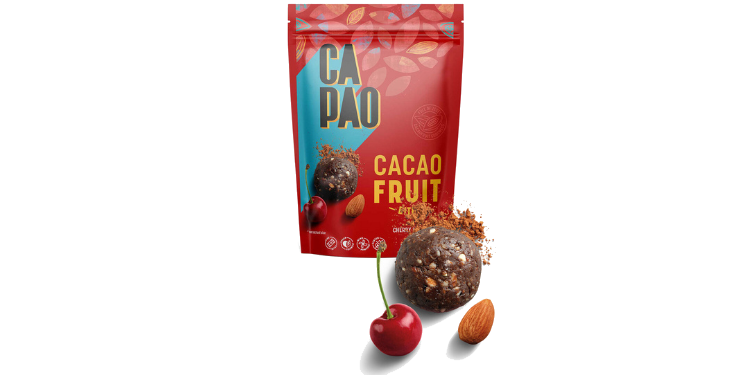 CaPao Cacaofruit Bites (Mondelez) Zesty and sweet Upcycled Cacaofruit pulp rolled with nuts, seeds, and fruits to create perfect snackable Cacaofruit Bites 