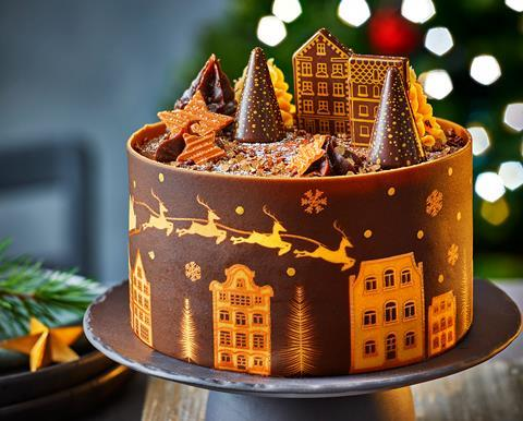Tesco Chocolate Winter Village Cake