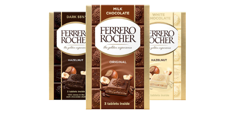 FERRERO ROCHER - Range of 3 tablets: Hazelnut Dark, Hazelnut white & Original
