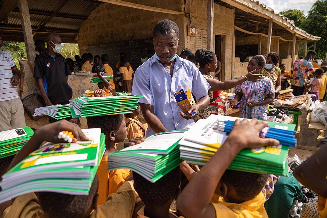 Young pupils during school kit distribution