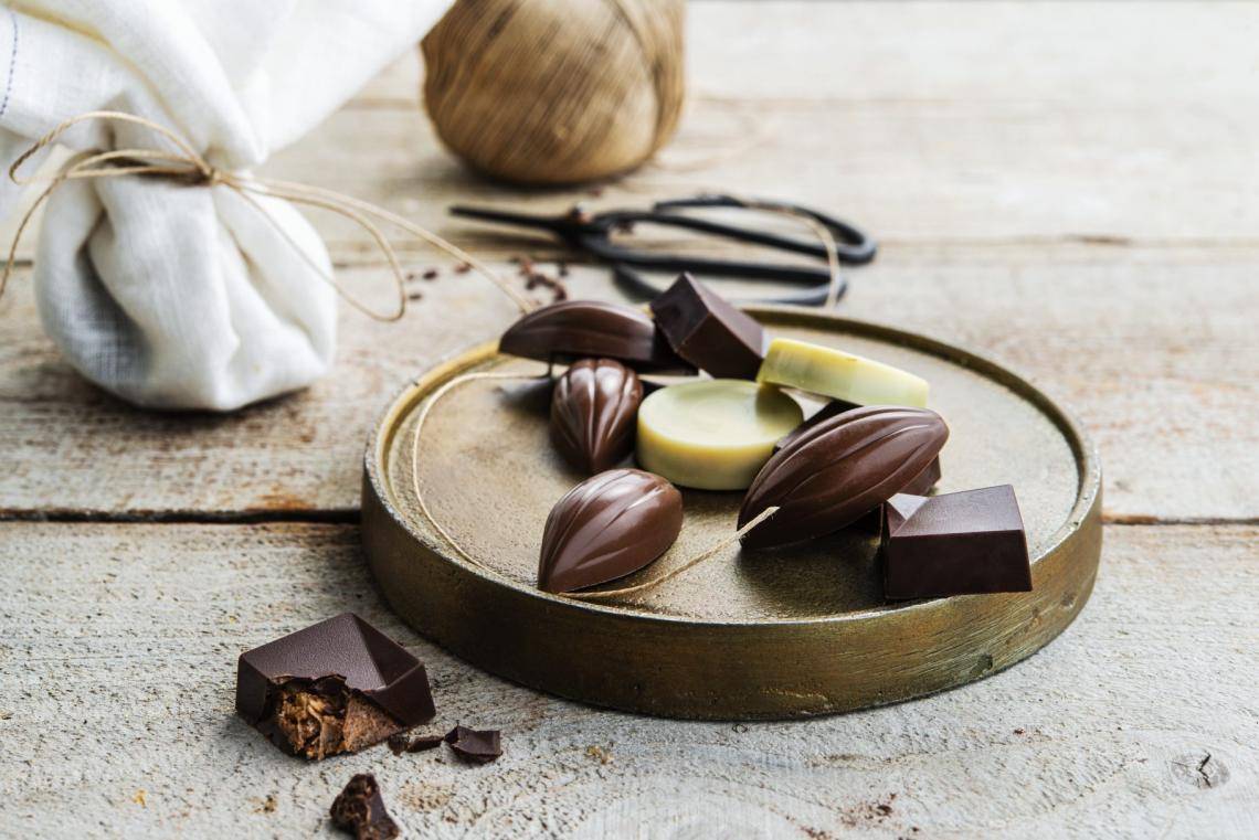 chocolate on gold plate
