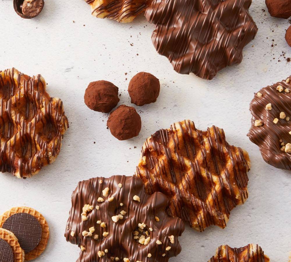 Waffles drizzled with dark chocolate