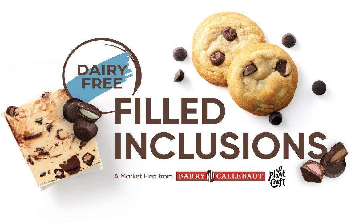 dairy free filled inclusions logo with applications
