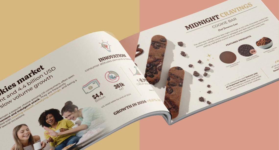 open brochure on a multi-colored background