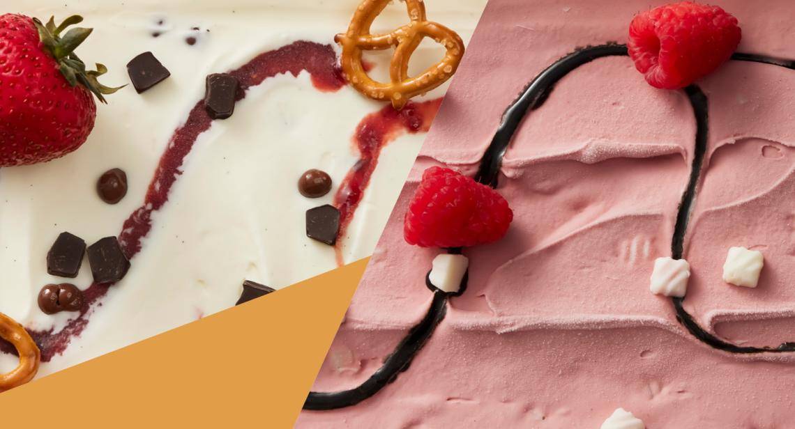 Close-up of two ice cream flavors