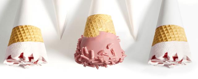 Ruby chocolate ice cream cones