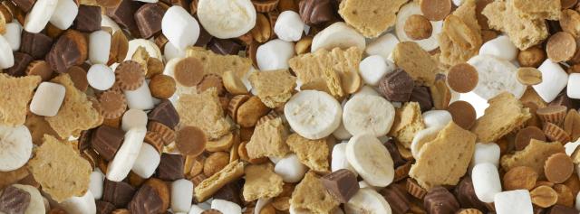 close-up shot of fluffernutter trail mix