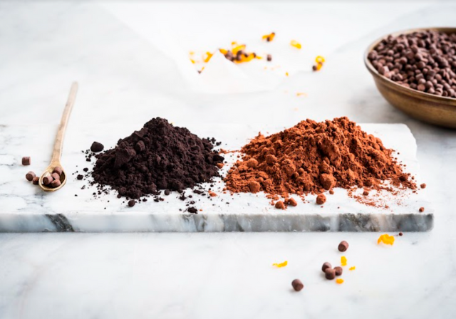 high-flavanol cocoa powders displayed on table