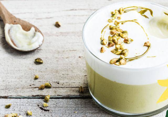 Plant-based dessert with vegan pistachio paste made by Martin Diez