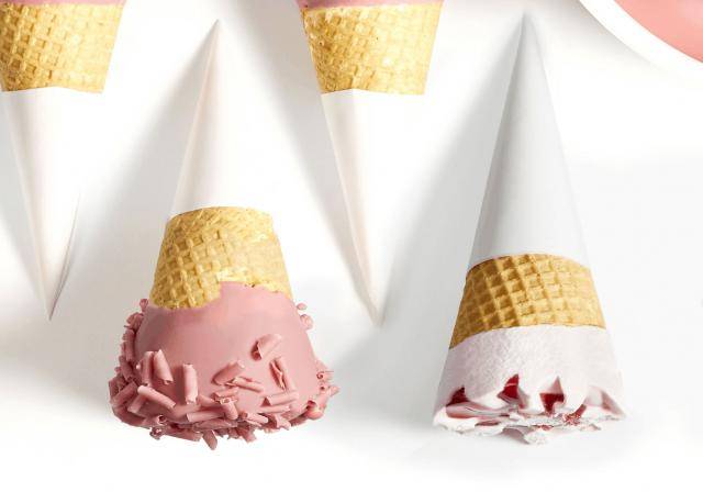 Ruby chocolate ice cream cones